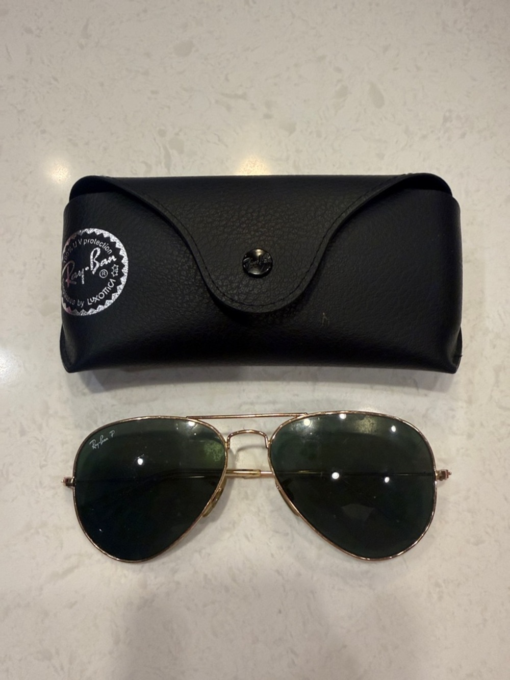 Ray-Ban Polarized Gold Frame Aviator Sunglasses